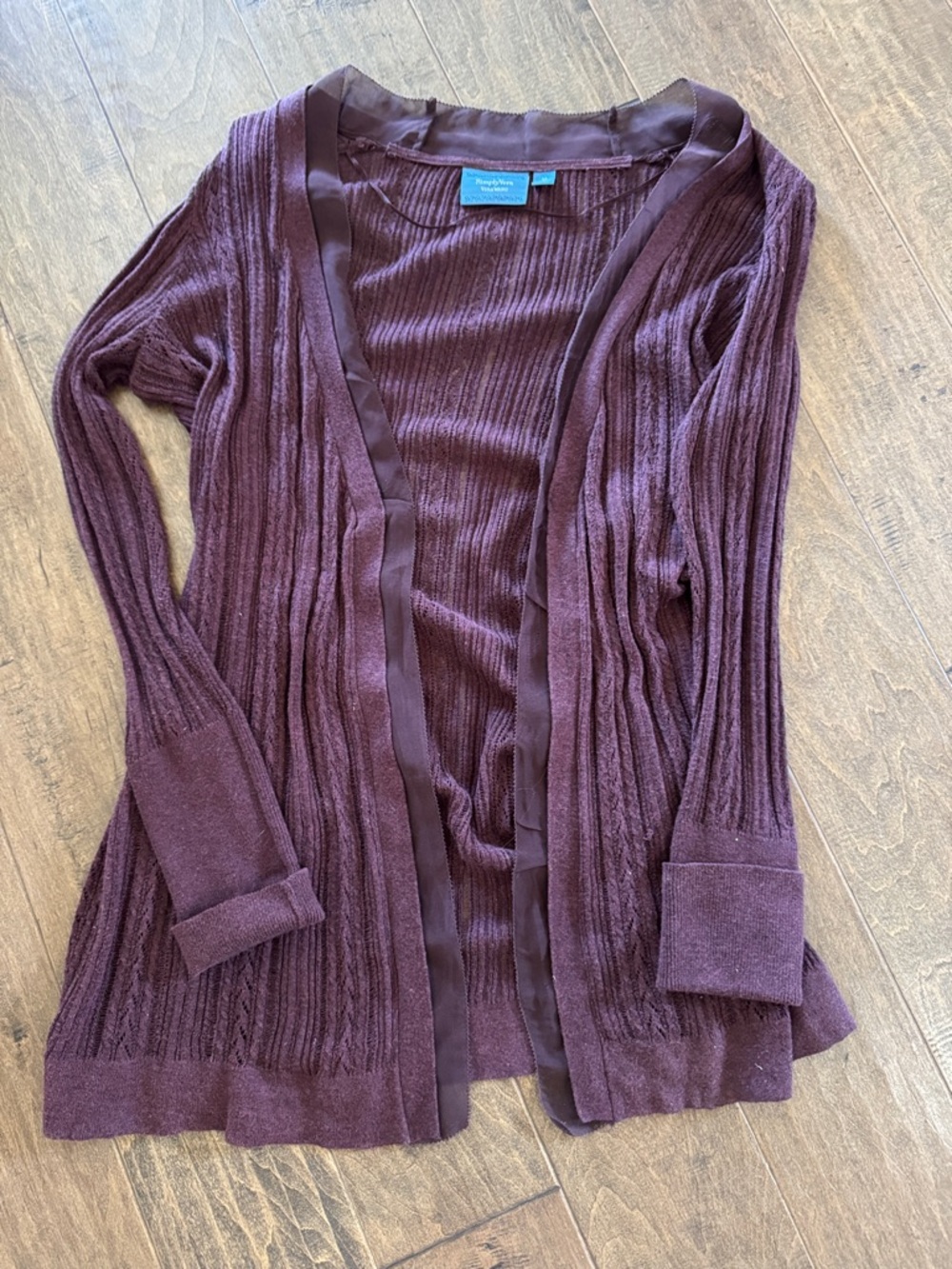 Simply Vera Vera Wang Satin-Trim Ribbed Cardigan in Plum